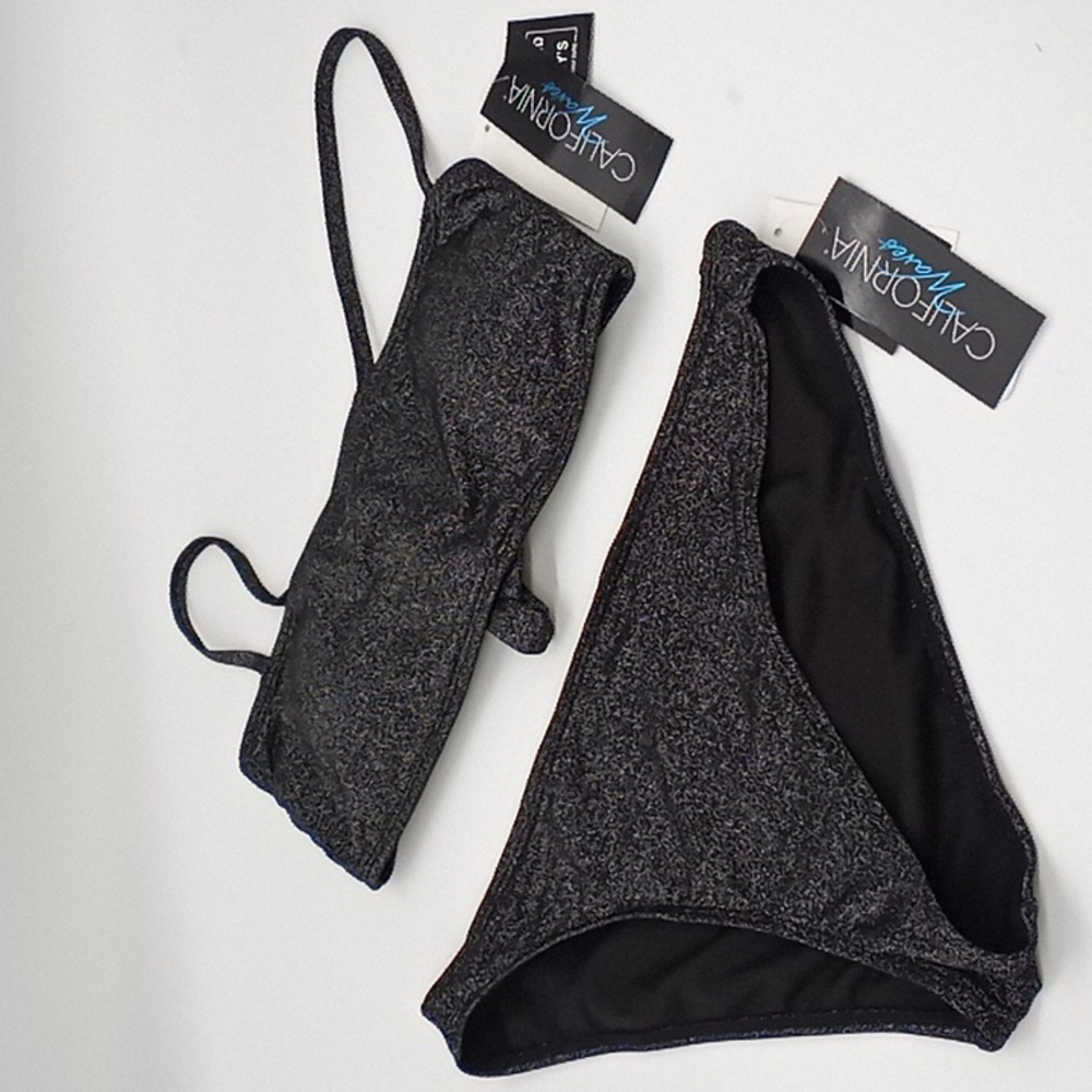 California Waves Metallic Shine Bandeau Top‎ and Hipster Bottom Bikini Set